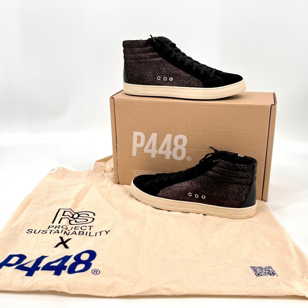 P448 Women's High-Top Sneakers in Black with Cream Sole
